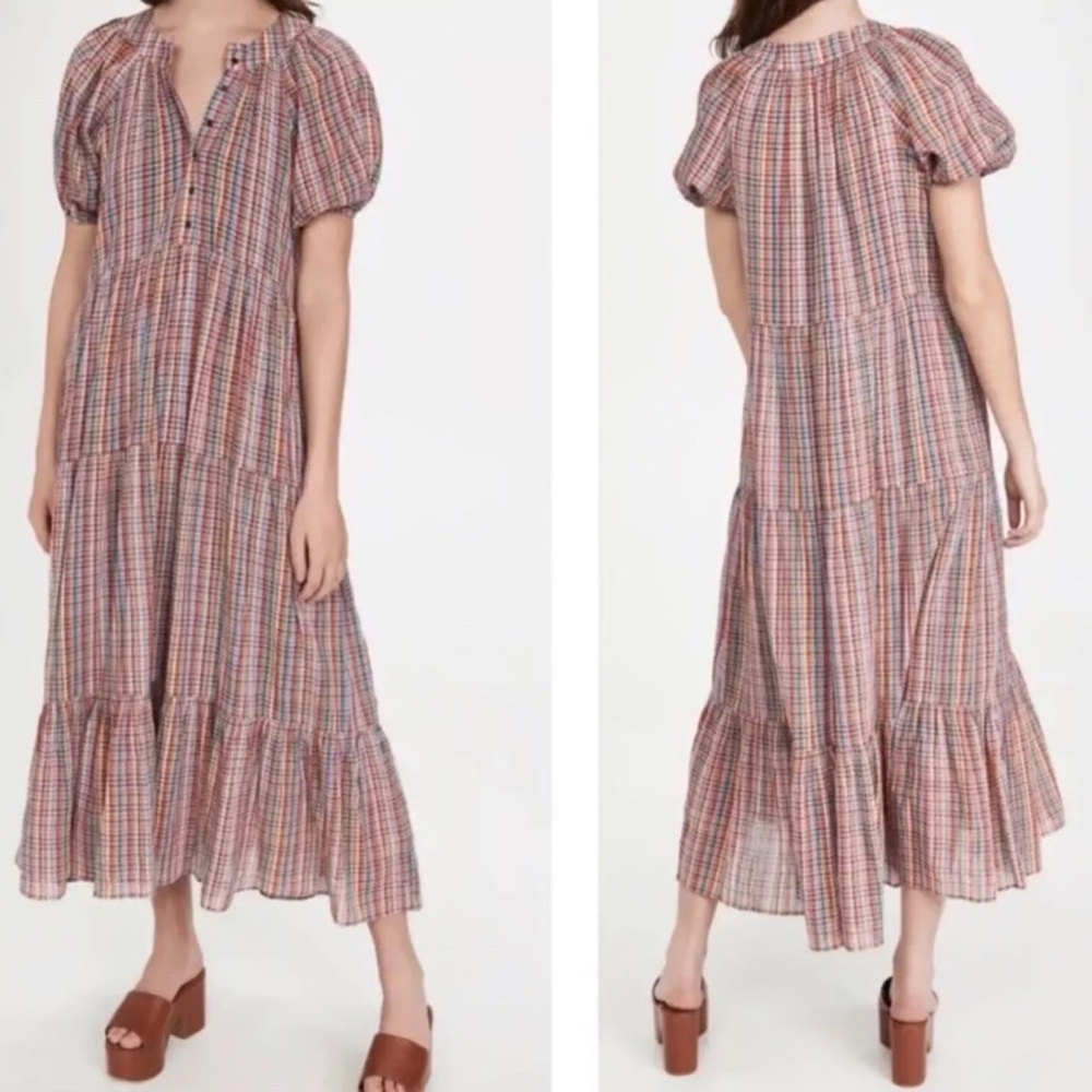 The Great Afternoon Dress Midsummer Plaid Multi Color Gingham Tiered Maxi Midi